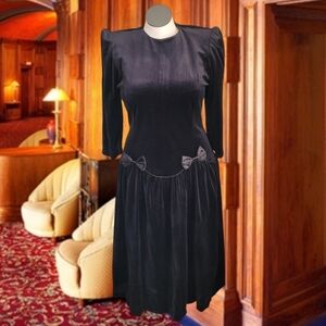 Vintage 80s Black Velvet Formal Dress